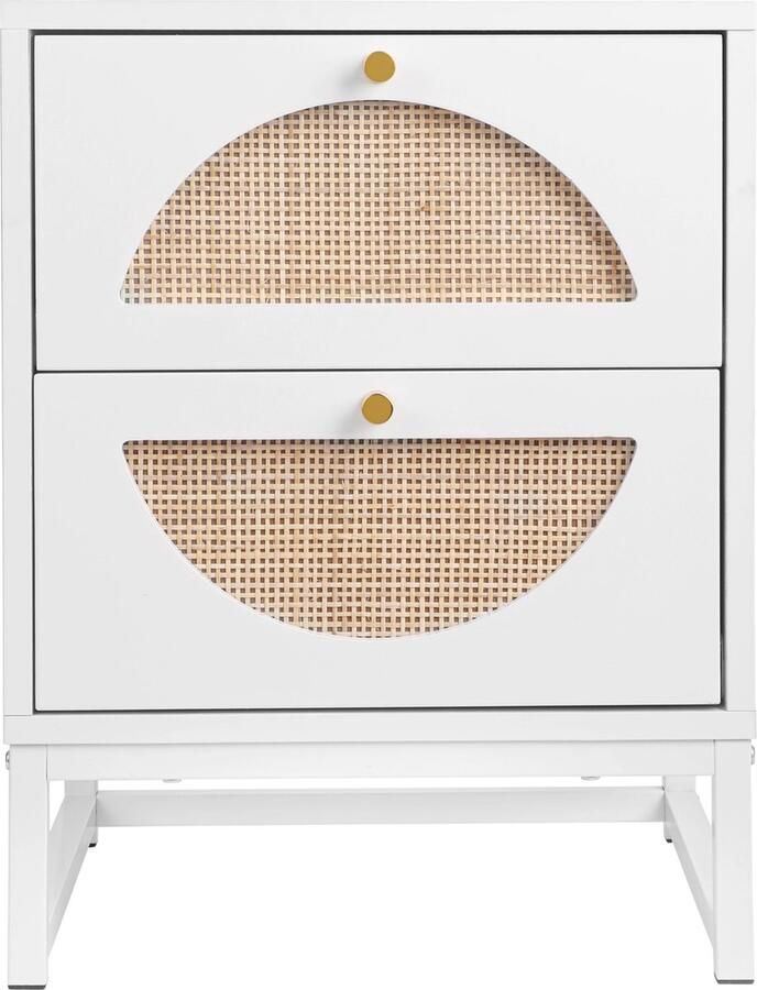 Merax Nachttisch mit zwei Schubladen halbkreisförmiges symmetrisches Design austauschbare Schubladen freie Musterkombination geeignet für mehrere Innenszenen - Foto 2