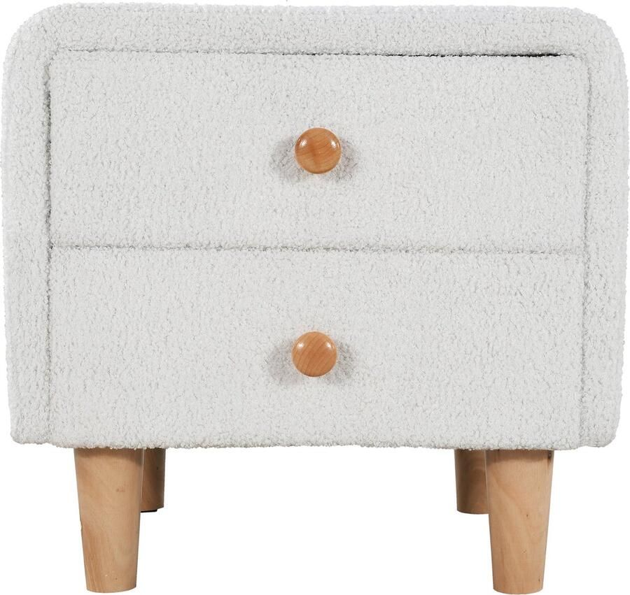 Merax Nachtkastje met 2 Schuifladen – Gepolsterd Design met Zachte Vliesafwerking Houten Handgrepen en Geluidsloze Gleiters Houten Poten MDF en Kieferhout Wit