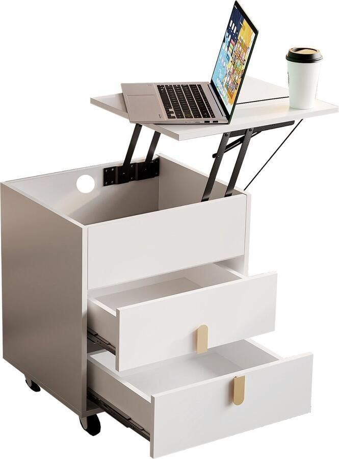 Merax Nachtkastje met USB-aansluiting Verstelbaar Tafelblad Verrijdbaar Ontwerp Twee Lades Wit