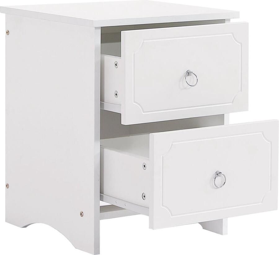 Merax Nachtkastje Wit Design met 2 Lades Geruisloze Gleidingen en Gegraveerde Rand