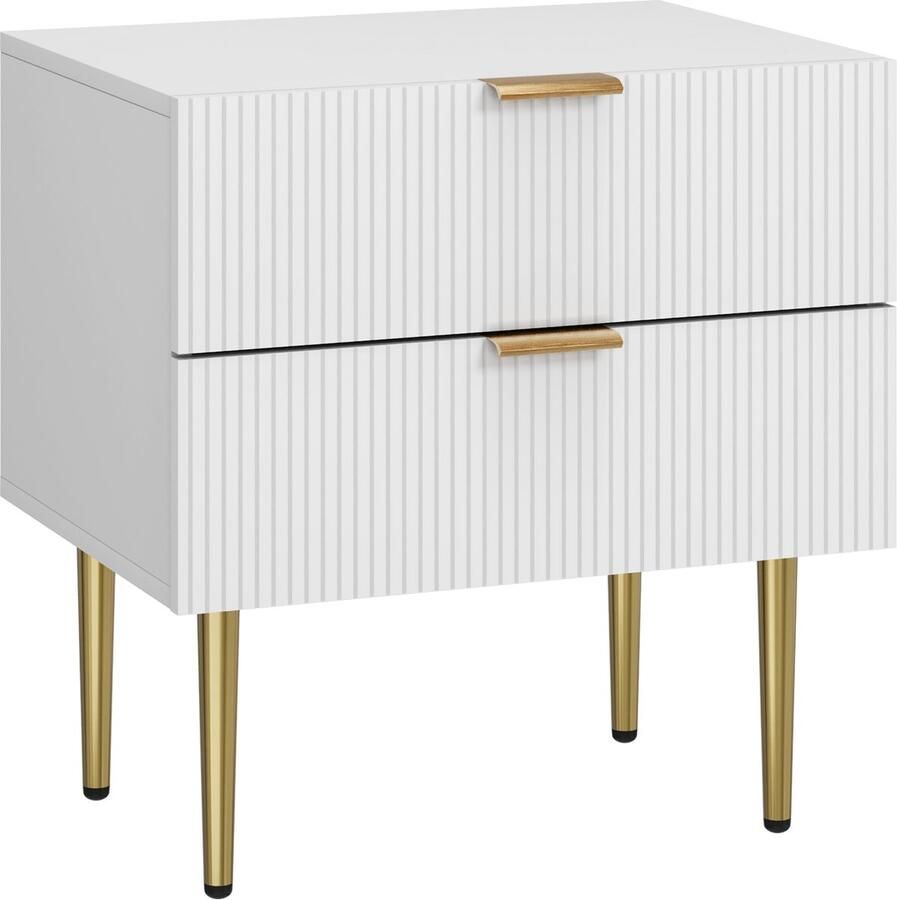 Merax Nachtkastje Wit Met Golvenpatroon 2 Lades Moderne Nachtkast Met Metalen Poten Slaapkamerkastje