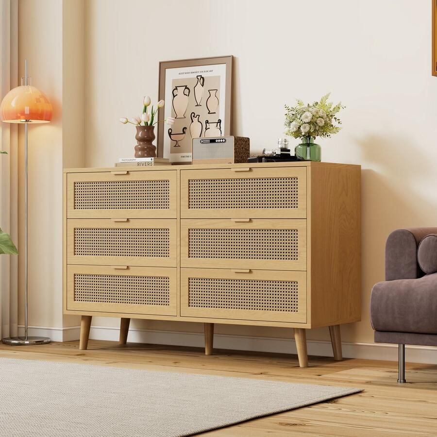 Merax [ niet compleet] Kommode mit 6 Schubladen Sideboard Schubladenschrank aus Holz Schubladenkommode mit Metallgriffe für Schlafzimmer Wohnräume Büro Sideboard Highboard mit viel Stauraum Maße: B120 H76.5 T40 cm
