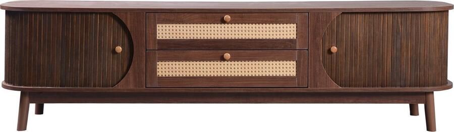 Merax [ niet compleet] TV-Schrank-Natürlicher Holz-Blend TV-Schrank mit Türen und Schubladen. TV-Ständer mit Rattanseiten. Aufbewahrungslösung Natürlicher Landhausstil - Foto 2