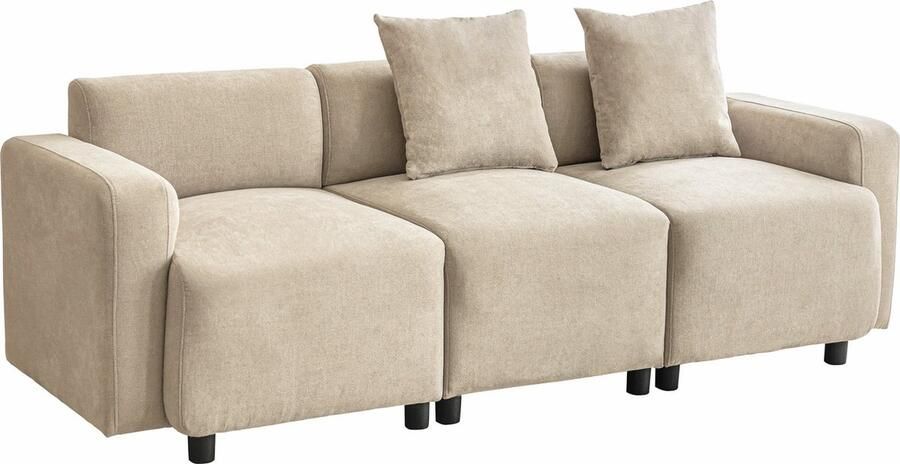 Merax 3 Zits Bankstel met 2 Kussens Bank in Modern Design Chenille Stof Beige
