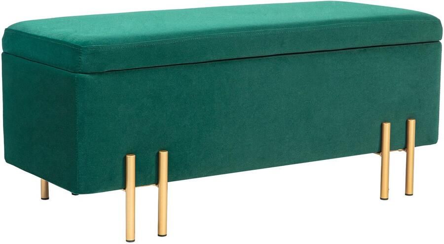 Merax Groene Opbergbank – Zitbank met Opbergruimte – 100x40x42 cm – Fluwelen Truhenbank met Metalen Poten – Voor Hal Slaapkamer of Woonkamer