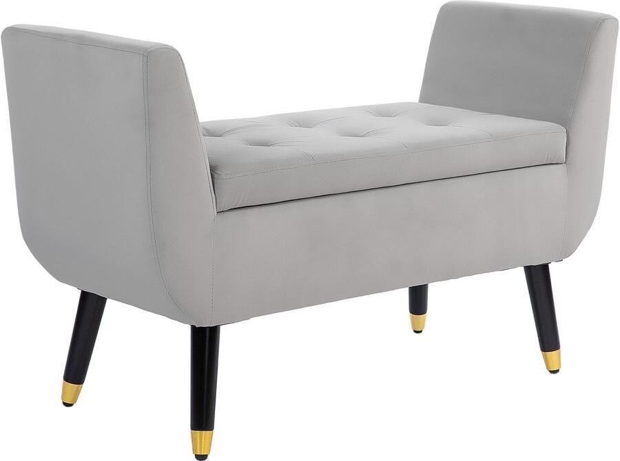 Merax Opbergbank met Armleuningen – Lichtgrijs – 107x42x65 cm – Zitbank met Opbergruimte – Fluweellook – Halbank – Gouden Poten – Slaapkamerbank