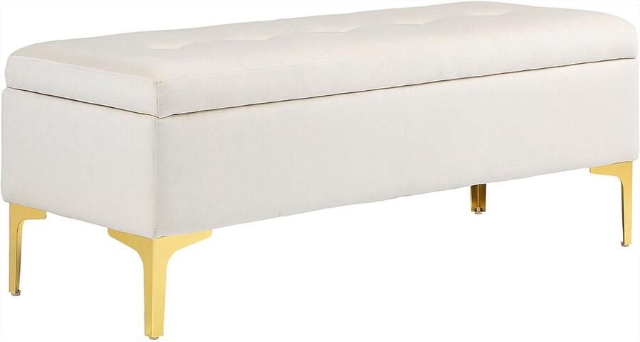 Merax Opbergbank met Fluwelen Zitting – Beige – 120x44x44.5 cm – Zitbank met Opbergruimte en Gouden Poten – Voor Slaapkamer of Hal