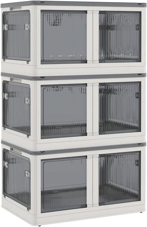 Merax Opbergbox 69L Wit Stapelbaar Met Wieltjes Opvouwbare Kunststof Opbergkist Met Deksel En 5 Zijde Toegang