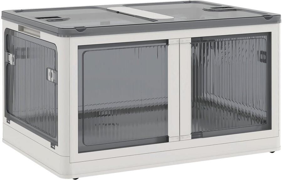 Merax Opbergbox Kunststof 99L Wit met Wieltjes Opvouwbaar en Stapelbaar 5-Zijdige Toegang en Deksel voor Tuin Terras en Auto