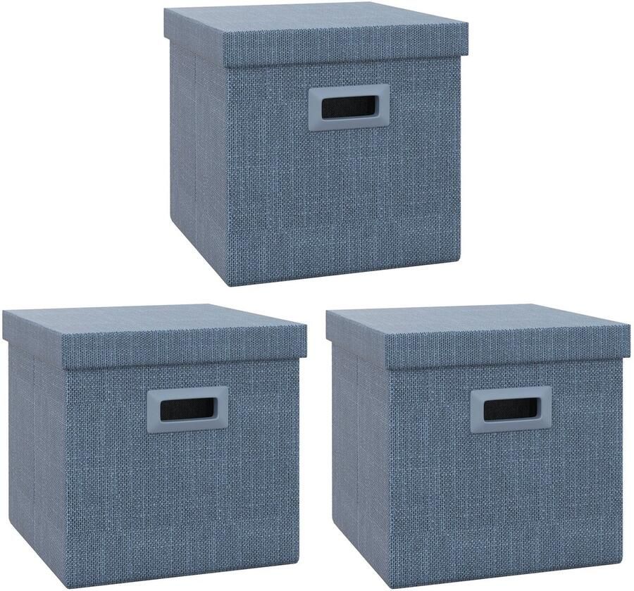 Merax Opbergboxen Set van 3 – Vouwbare Stoffen Opbergkisten Met Deksel en Handgrepen – Stapelbare Kubusvormige Opbergdozen Blauw – 30x30x29 cm