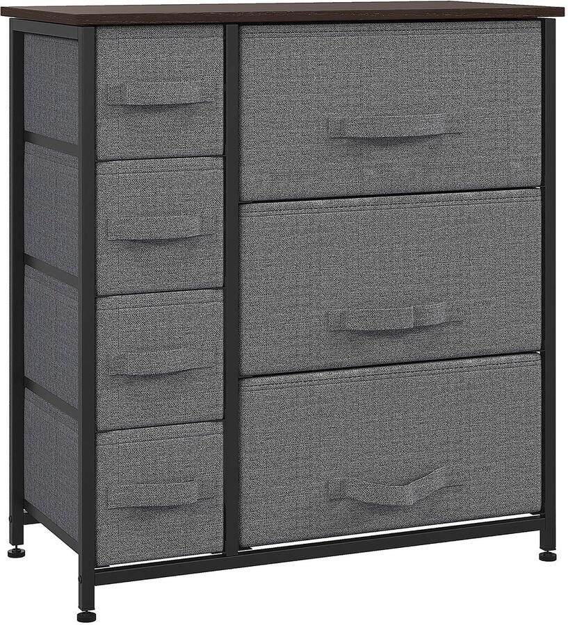 Merax Opbergkast Met 7 Stoffen Lades 63x30x71 cm – Ladekast Met Metalen Frame Houtlook – Grijs Industrieel Organizer Voor Slaapkamer Woonkamer