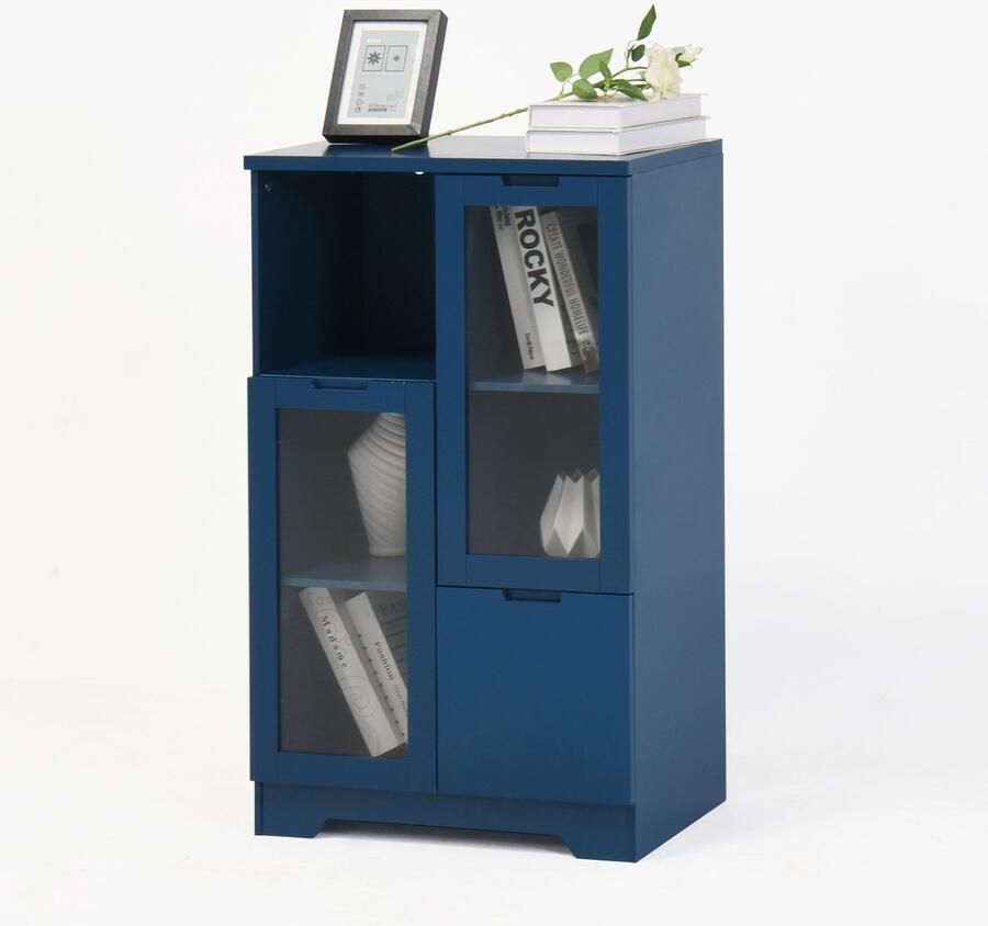 Merax Opbergkast Wit Met Glazen Deuren En Lade Hoge Kast Met Legplanken 100 cm Voor Woonkamer Of Slaapkamer