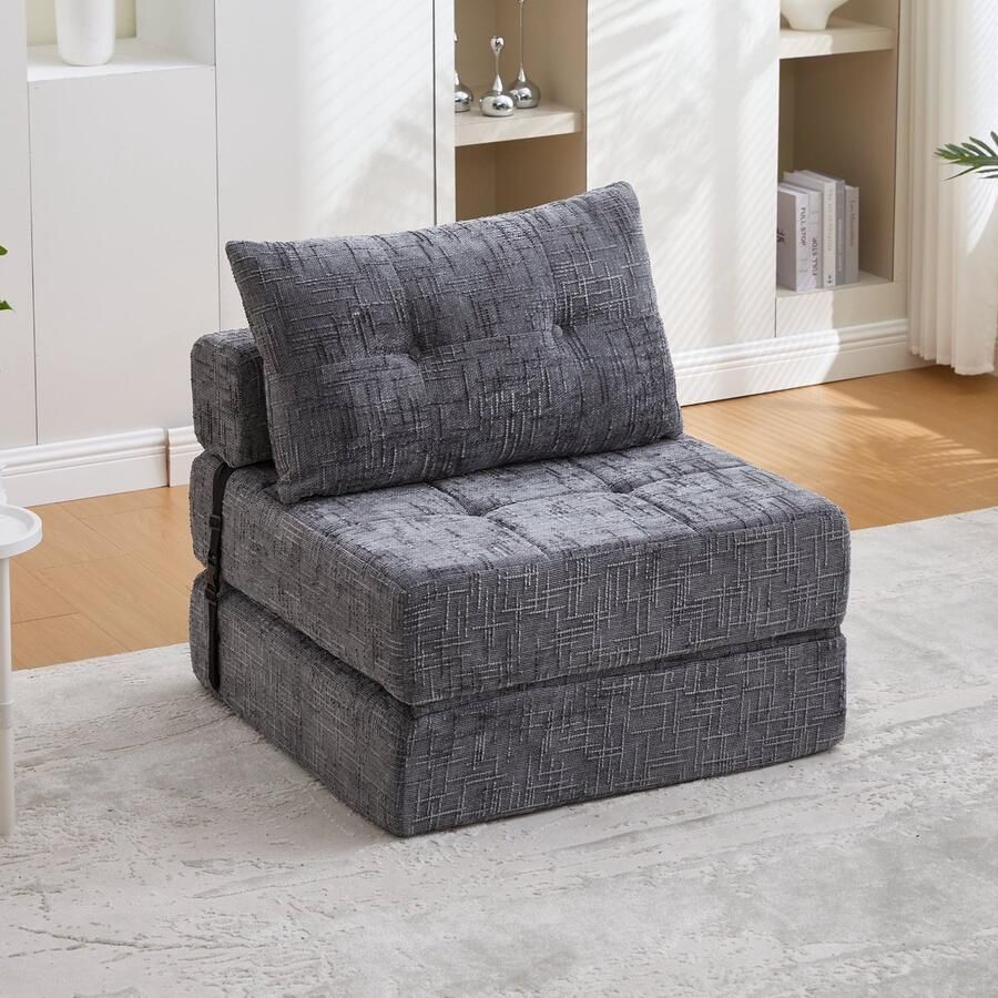Merax Opvouwbaar Slaapsofa – Bodemsofa met Kussens – Faltbare Matras met Rugleuning – Draagbaar & Comfortabel – Chenille Grijs – Voor Woonkamer & Slaapkamer