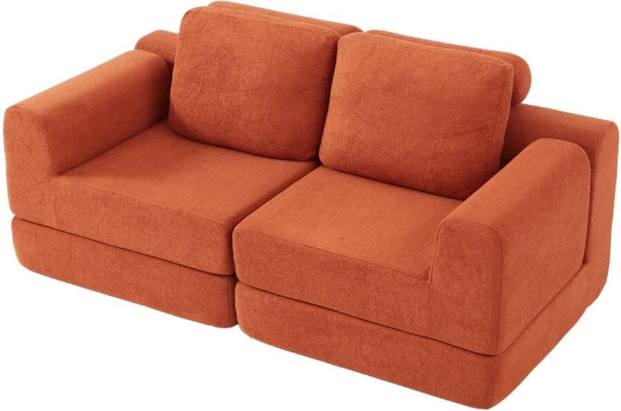 Merax Opvouwbare Slaapbank – 2-Zits Bank met Memory Foam – Multifunctionele Slaapstoel – Draagbare Slaapbank voor Woonkamer of Kleine Ruimtes – Oranje Fluwelen Design