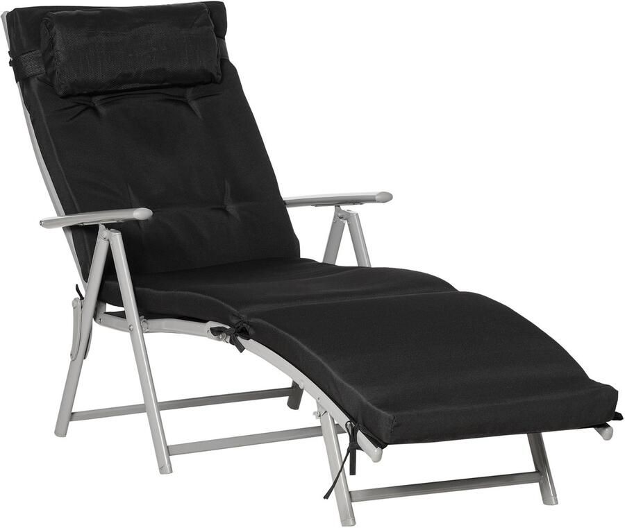 Merax Opvouwbare Strandstoel Ligbed 7 Verstelbare Posities Inclusief Kussen Weerbestendig Zwart