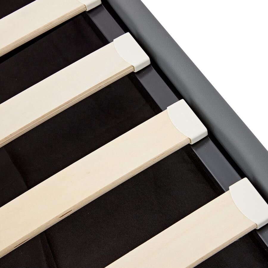 Merax Polsterbett 140 x 200 cm mit USB-Anschluss (unterstützt kabelloses und kabelgebundenes Laden) mit LED-Beleuchtung und Stauraum ohne Matratze PU-Litschi-Muster Grau[OLD SKU:3252978AAG]