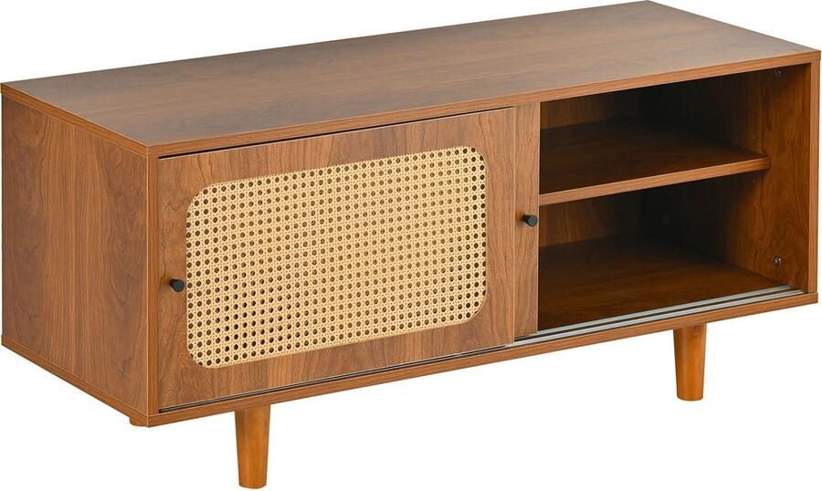 Merax Rattan Dressoir en Schoenenkast Retro Set – Walnoot Bruin – Stijlvolle Opbergmeubels - Foto 2