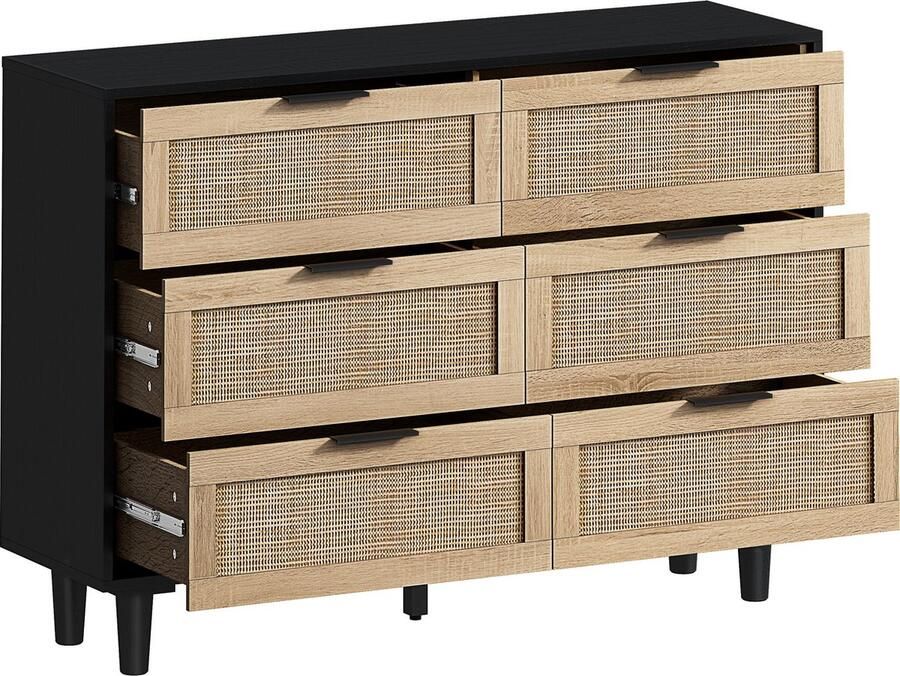 Merax Rattan Opbergkast met 6 Lades 110CM Zwart voor Slaapkamer en Woonkamer - Foto 3