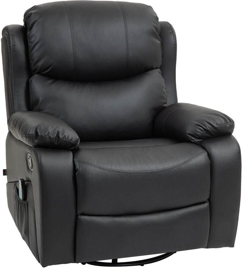 Merax Massagestoel Elektrisch met Verwarming – Relaxstoel met Ligfunctie en Draaifunctie – Luxe Kunstleer Zwart met Uitklapbare Voetensteun