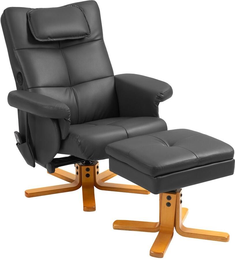 Merax Relaxfauteuil met Hocker – Luxe Relaxstoel met Opbergruimte en USB C – Massagestoel met 8 Massagepunten en Ligfunctie – Kunstleer Zwart