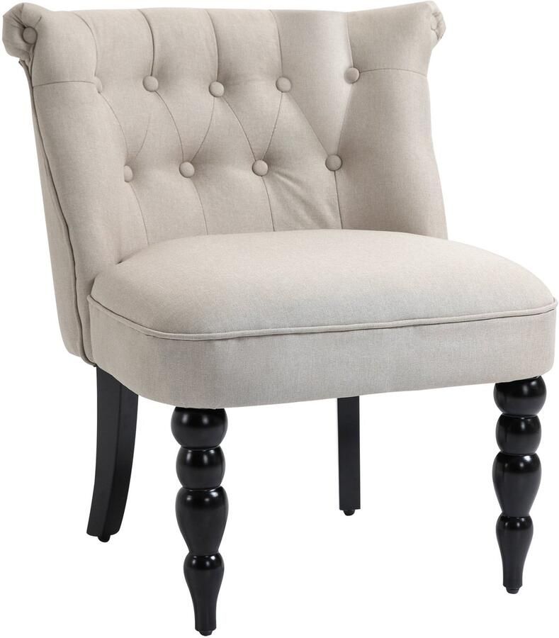 Merax Relaxstoel Beige Loungestoel met Armleuningen Linnen Bekleding Houten Frame Zwart Retro Fauteuil voor Woonkamer of Eetkamer