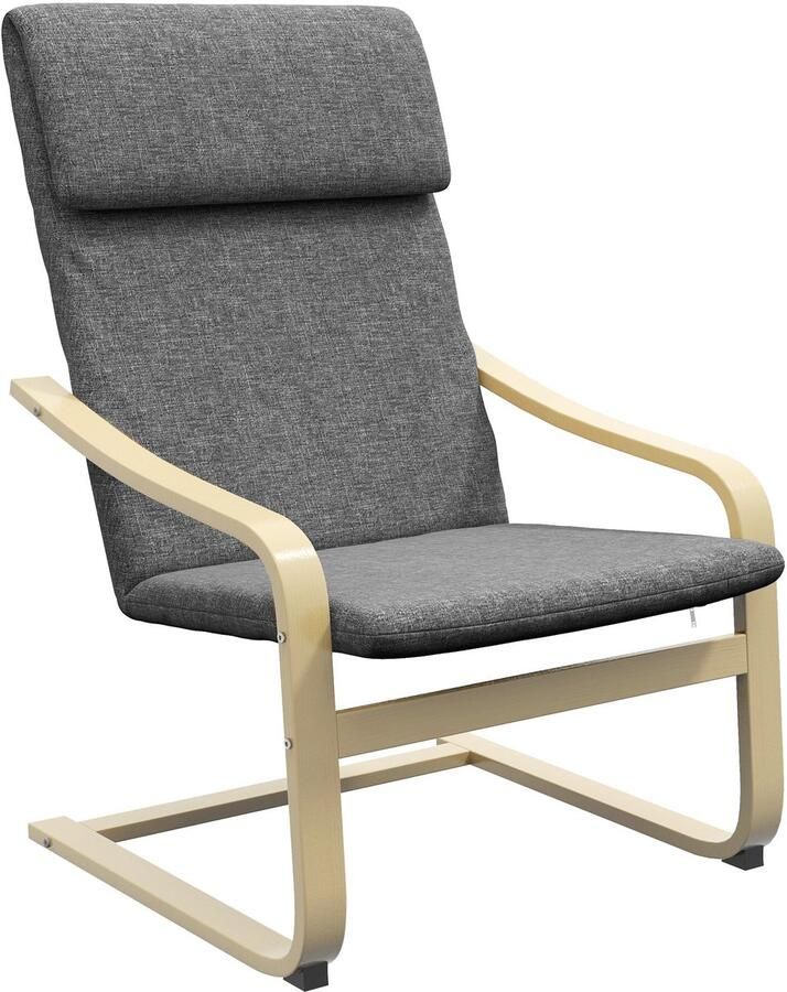 Merax Relaxstoel Donkergrijs – Schommelstoel met Armleuningen en Hoofdkussen – Comfortabele Loungestoel met Linnenlook Bekleding – Houten Onderstel – 66 5x80x99 cm – Voor Woonkamer of Slaapkamer