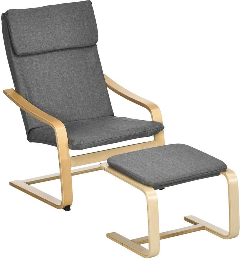 Merax Relaxstoel met Voetenbank – Comfortabele Grijze Oorfauteuil met Armleuningen en Linnenlook Bekleding – Loungestoel voor Woonkamer of Slaapkamer – 66 5x80x99 cm