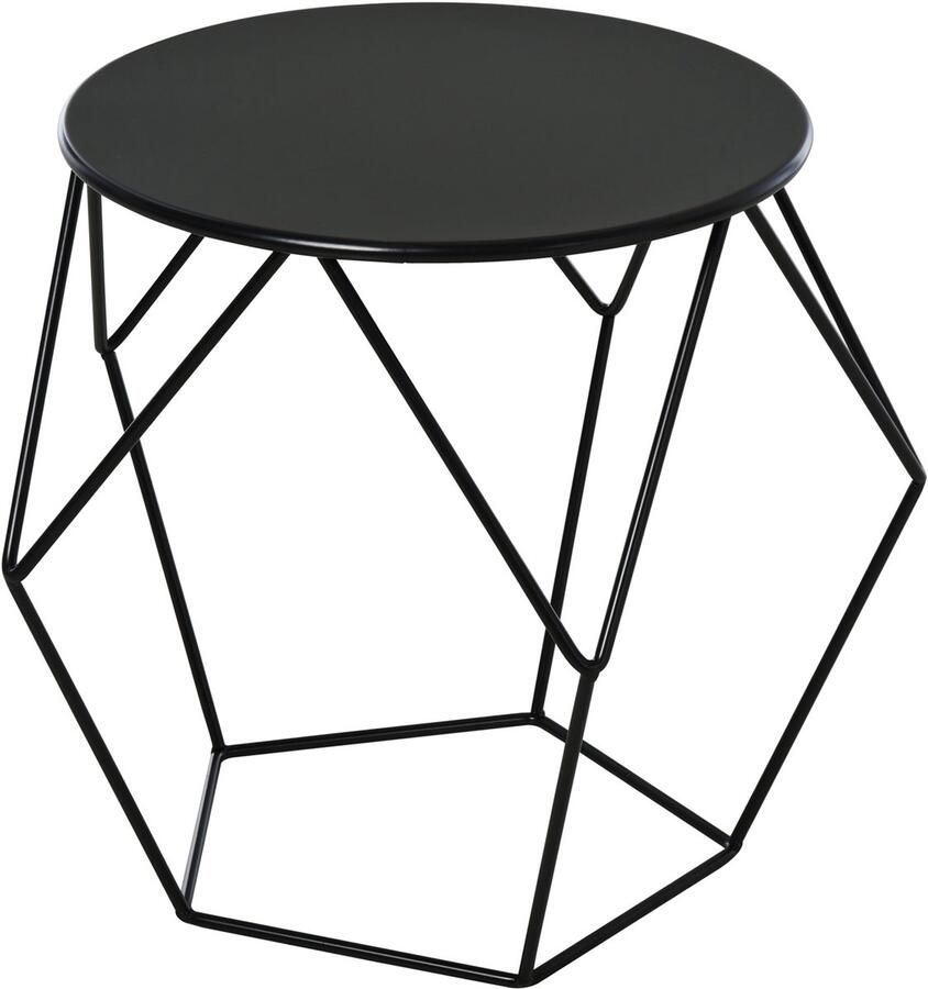 Merax Ronde Bijzettafel Met Opbergruimte Zwart Metalen Frame 51x51x44 Cm Modern Design