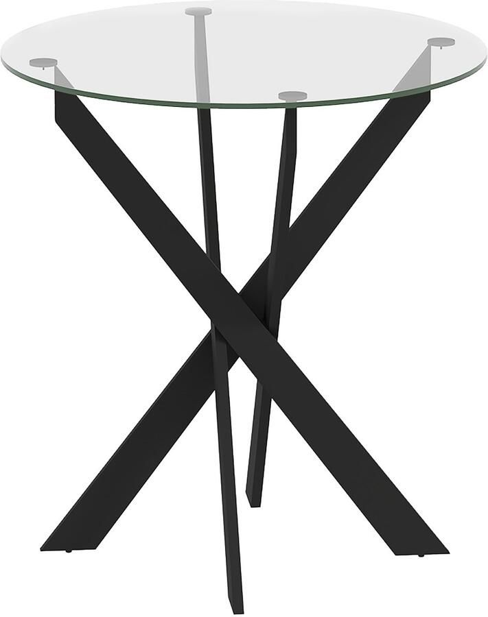Merax Ronde Eettafel Ø70 cm Glasplaat Zwart Modern Design Voor 4 Personen Met Stalen Poten