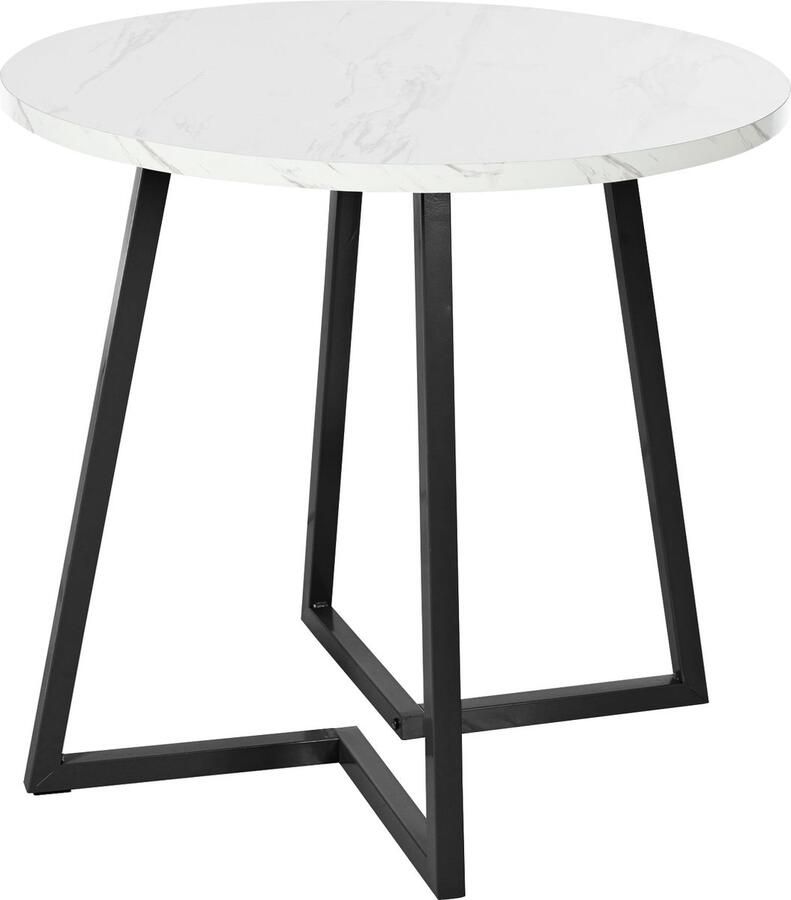 Merax Ronde Eettafel (Ø80 cm) Moderne Eettafel met Marmerlook Stabiel Metalen Onderstel Geschikt voor Woonkamer en Eetkamer Wit Zwart