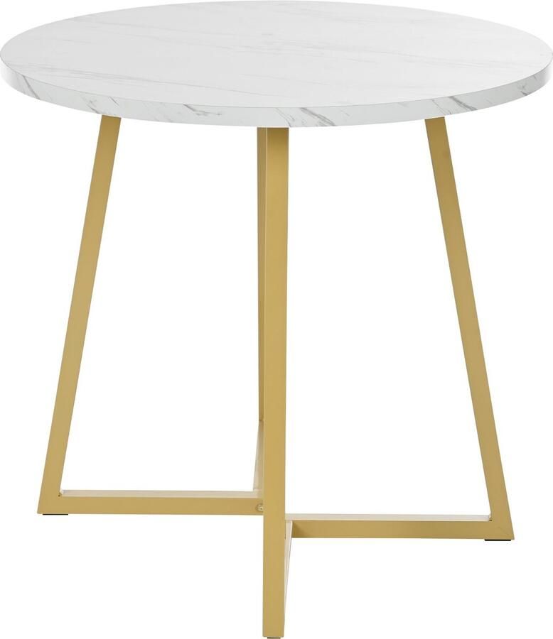 Merax Runder Esstisch (1 Stück) Küchentisch einzigartiges Metallgestell Esstisch aus modernem Marmormuster geeignet für Esszimmer Wohnzimmer Weiß Gold