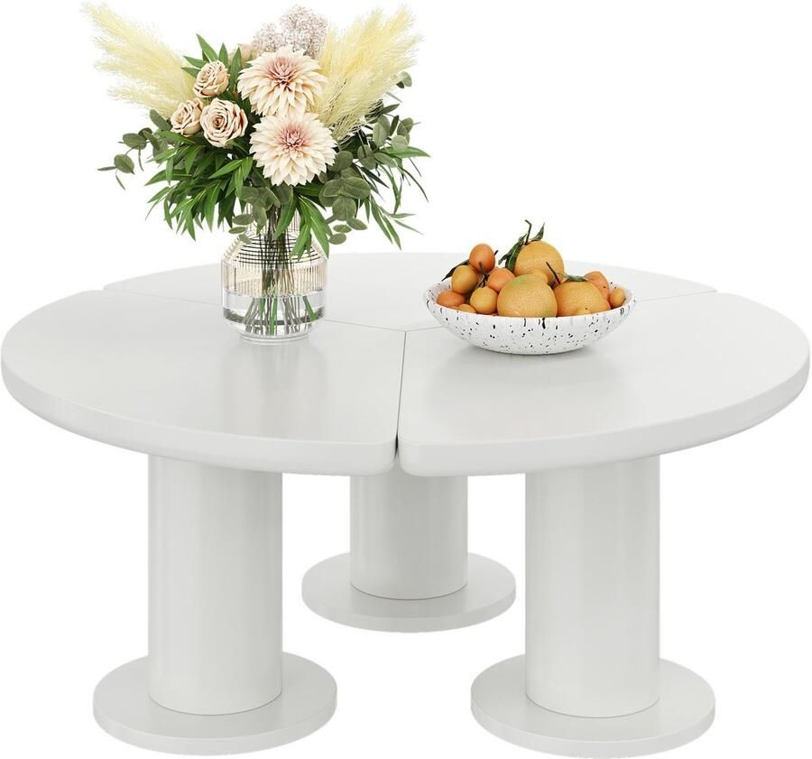 Merax Ronde Salontafel – 100 cm – Wit – MDF Tafelblad met PVC Poten – Modern Design – 40 cm Hoog