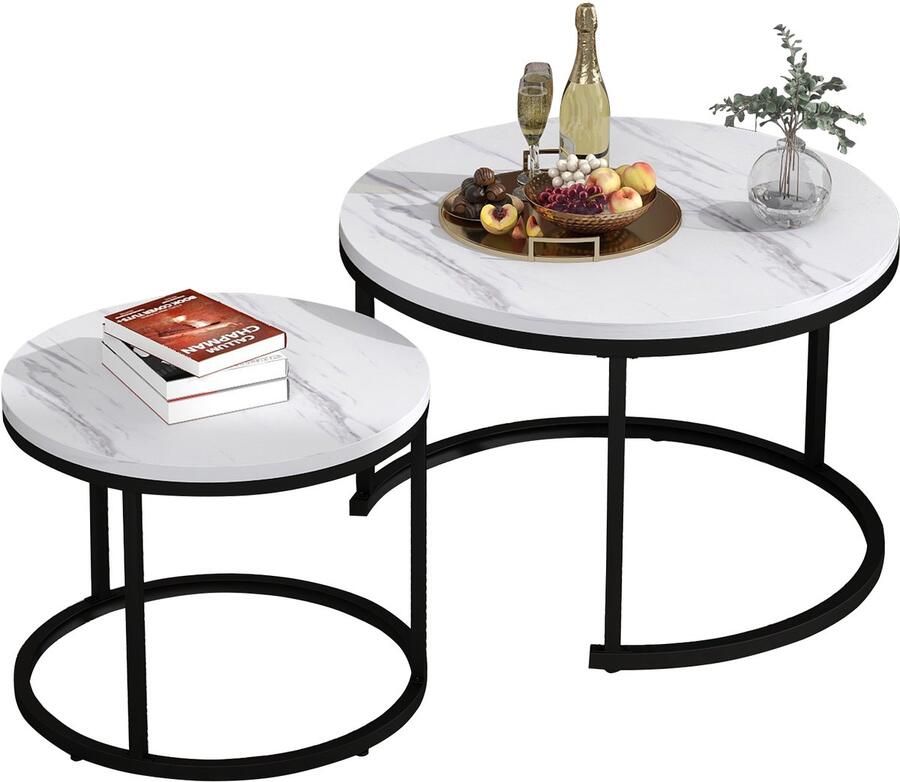 Merax Ronde salontafel 2-delig set Geneste bijzettafels Woonkamertafels 2 ronde tafels Modern design