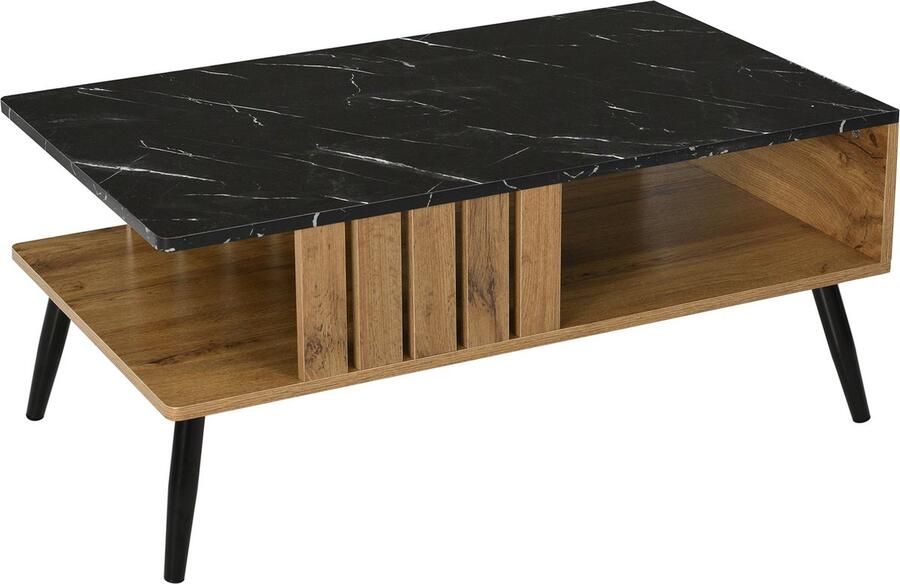 Merax Salontafel Bijzettafel in Patchwork Design in Zwarte Houtkleur PVC Randafwerking Stijlvol en Duurzaam 90x54x40 cm - Foto 2