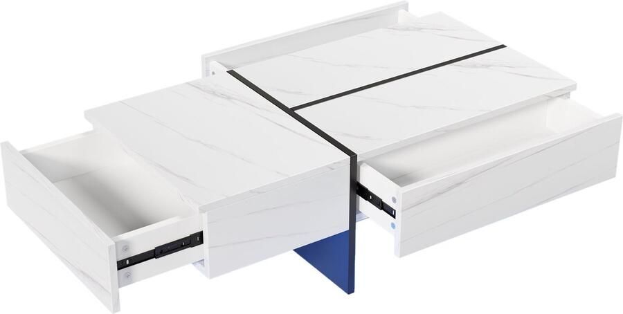 Merax Hochglänzender Couchtisch Struktur aus weißem Marmorimitat und farblich passender Tisch in Schwarz Wohnzimmermöbel 100*50*34 5cm mit App-gesteuertem LED-Beleuchtungssystem - Foto 2