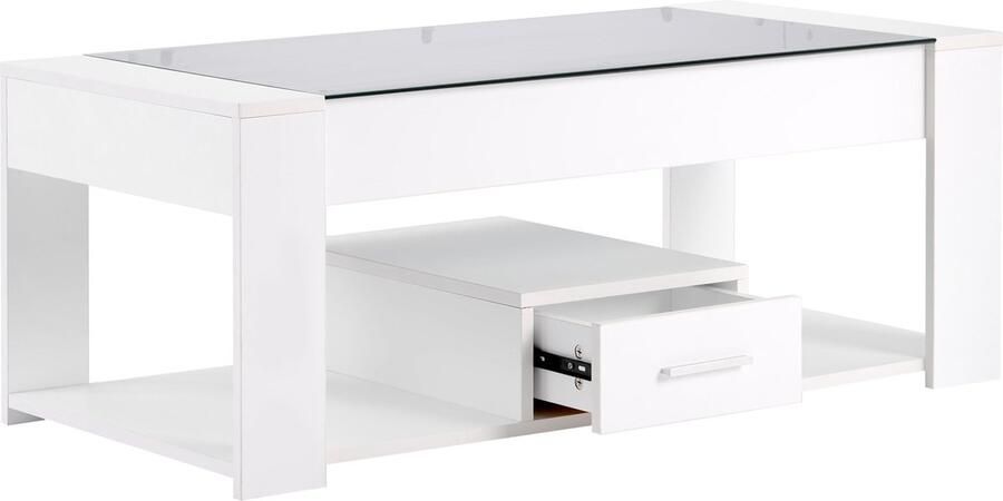 Merax Salontafel met Glasplaat Tafel met Opbergvakken Bijzettafel in Stijlvol Design Wit met Gehard Glas