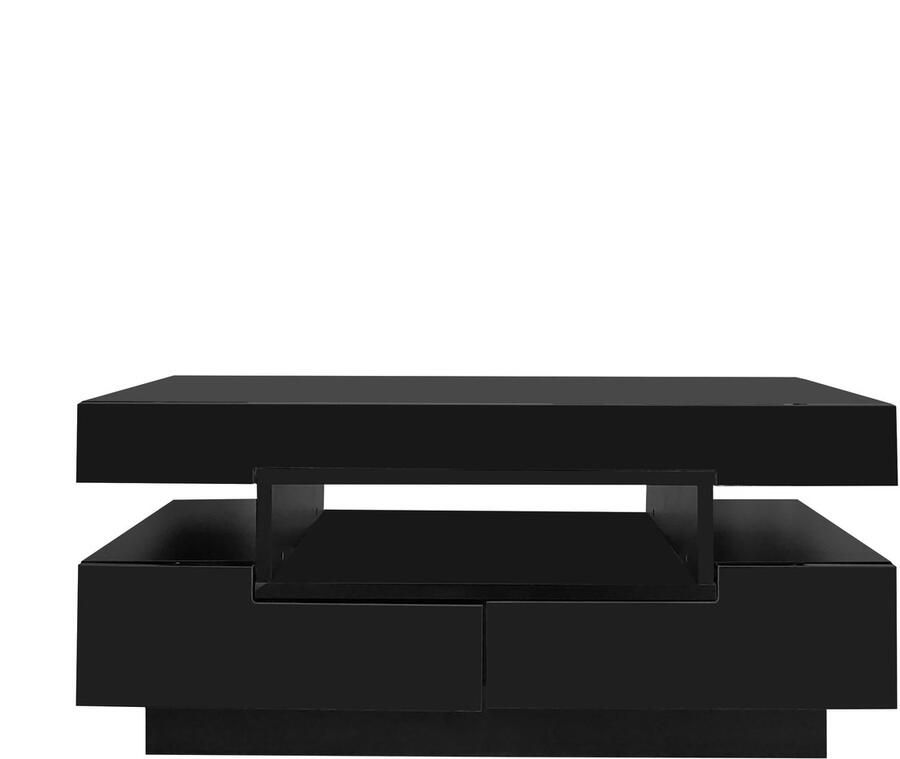 Merax Salontafel met Hoogglans Afwerking LED-Lichtstrip en Vier Lades Grote Opbergruimte Zwart