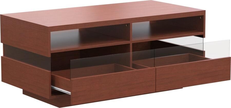 Merax Salontafel met twee opbergvakken en lades unieke acryl LED-verlichting en walnootlook – Moderne koffietafel met optische effecten