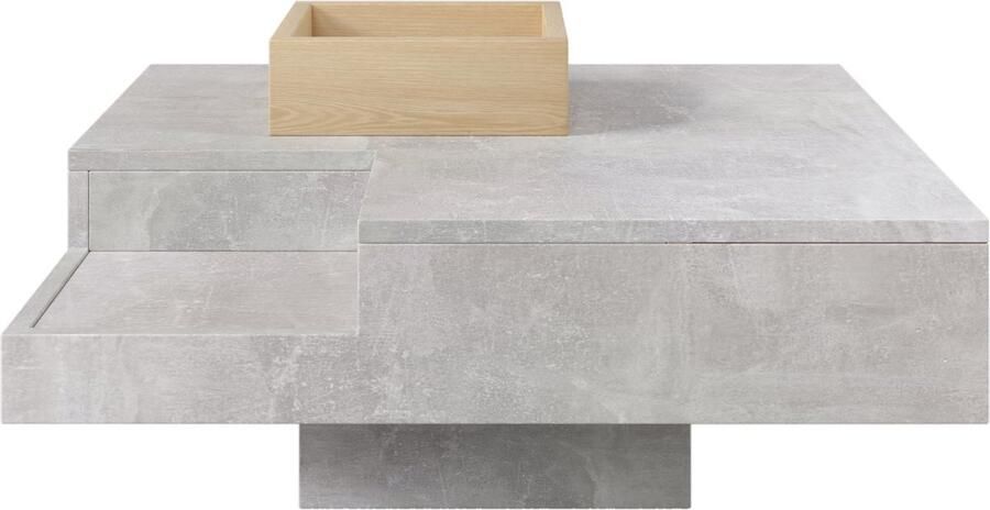 Merax Salontafel met Uitneembare Opbergbox Tafel 72x72x30 cm Betongrijs en Houtkleur