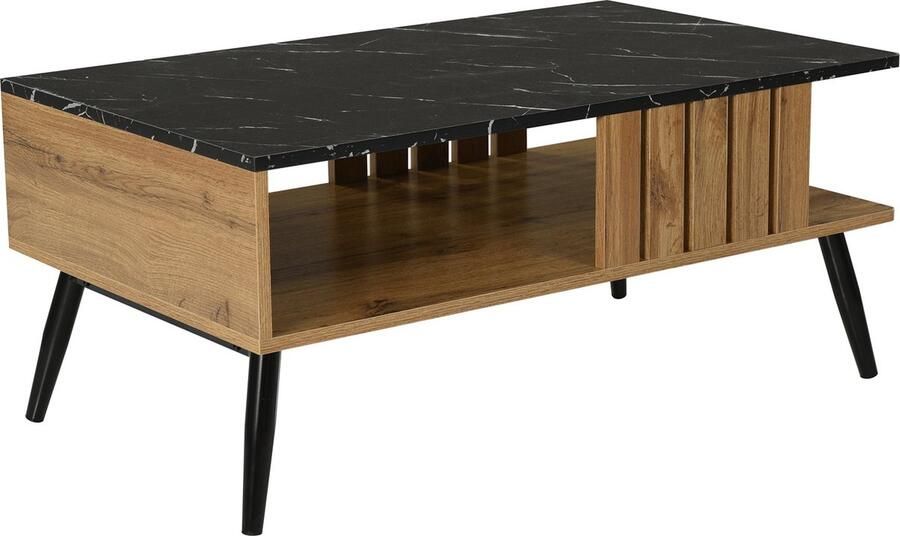 Merax Salontafel Bijzettafel in Patchwork Design in Zwarte Houtkleur PVC Randafwerking Stijlvol en Duurzaam 90x54x40 cm