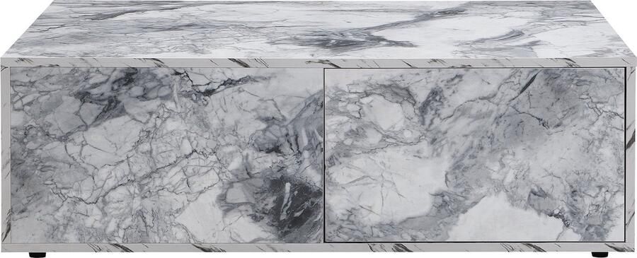 Merax Salontafel Set – 2-Delige Marmerlook Woonkamertafel – Moderne Bijzettafels voor Woonkamer en Balkon – Wit en Cyaan