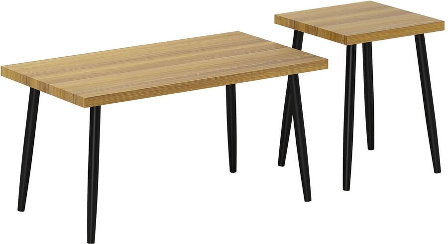Merax Salontafel Set van 2 Industrieel Design Houtlook Bruin met Zwart Stalen Frame 90x50x45 cm Bijzettafel