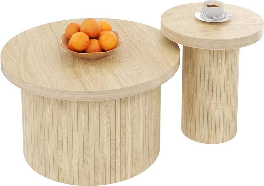 Merax Salontafel Set van 2 Modern en Elegante Bijzettafels Veelzijdig Design Bruin - Foto 3