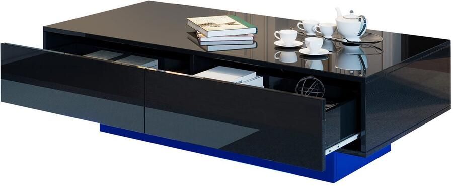 Merax Salontafel Zwart Hoogglans – LED Verlichting – 2 Lades – 115 cm