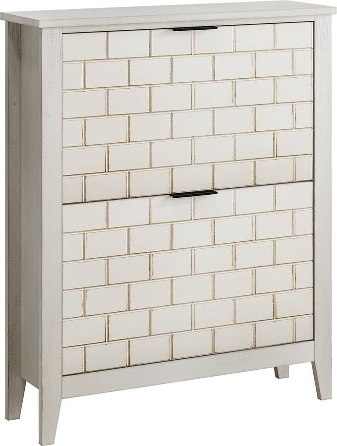 Merax Schoenenkast 80 cm Vintage Wit Schoenenkast met 2 Kleppen Smalle Opbergkast Schoenen Halmeubel met Open Vakken Kast voor Gang Woonkamer en Slaapkamer 80x24x97 5 cm