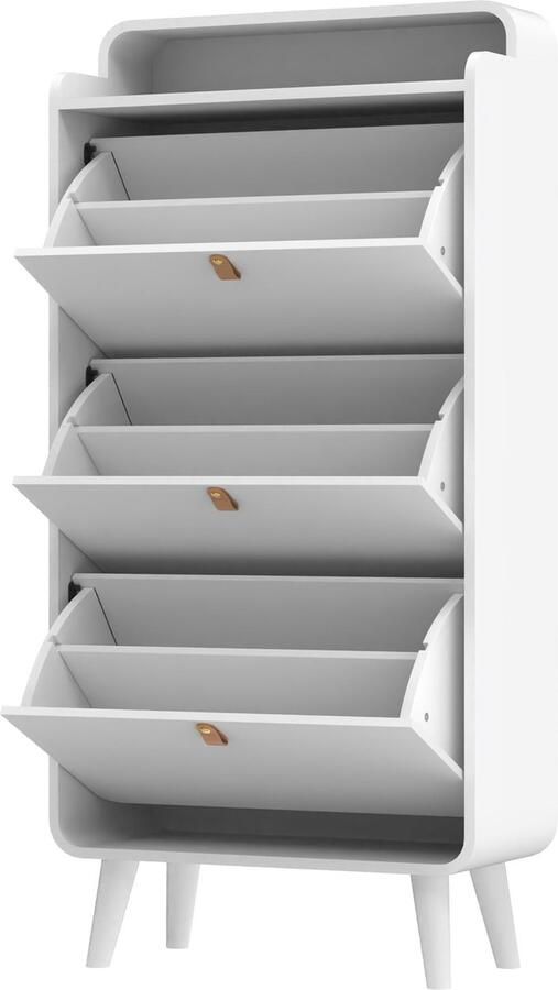 Merax Schoenenkast met 3 Klepdeuren – Vrijstaande Smalle Schoenenkast met Topvak Witte Opbergkast voor Hal en Entree