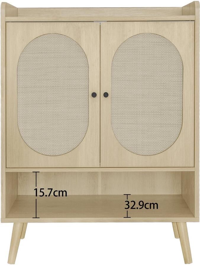 Merax Schoenenkast Met Deuren In Houtlook Met Rotan Design En Open Opbergvak 68x35x90 cm Voor Hal Of Gang