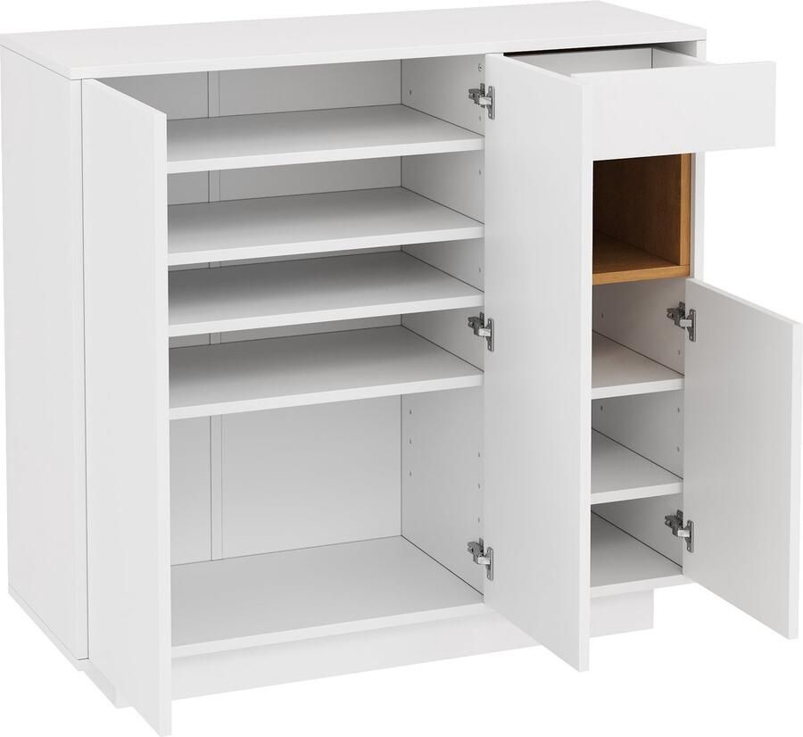 Merax Schoenenkast met Lade LED Verlichting en Verstelbare Planken Wit Houtkleur 105x39 5x100 5 cm