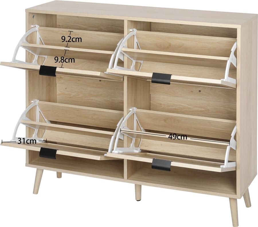 Merax Schoenenkast met Rattan Flexibele Opbergruimte Houtkleur Bruin