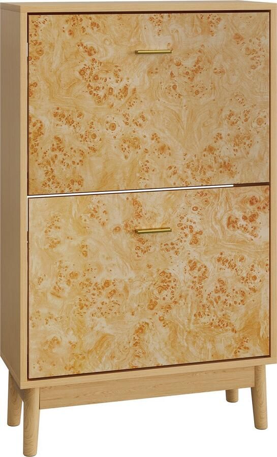 Merax Schoenenkast Smal Met Houten Poten Boomstructuur 94 cm Hoog Geel Eiken Design Hal Kast Met Kleppen